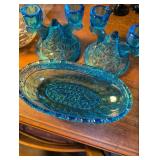 Blue Glass Candelabra Set with Matching candy bowl