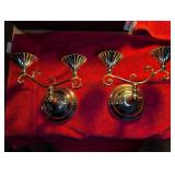 Mid-Century Brass Wall Sconce Light Fixtures (2)