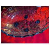 Ruby Red Glass Serving Plate with Grape Design