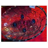 Ruby Red Glass Serving Plate with Grape Design