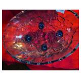 Ruby Red Glass Serving Plate with Grape Design