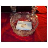 Fostoria American Pattern Glass Candlesticks (2) and crystal bowl
