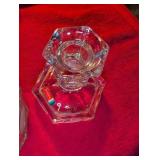 Fostoria American Pattern Glass Candlesticks (2) and crystal bowl