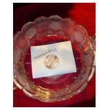 Fostoria American Pattern Glass Candlesticks (2) and crystal bowl