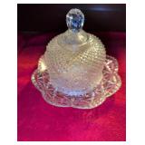 Avon Cut Glass Covered butter Dish with Diamond Pattern