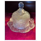Avon Cut Glass Covered butter Dish with Diamond Pattern