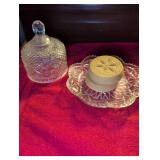 Avon Cut Glass Covered butter Dish with Diamond Pattern