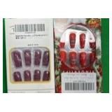 KQueenest Purple Press on Nails Long Medium Square, Glossy Berry Fake Nails Press Ons, and Christmas Snowflake Reusable , Both have 24 Pcs Each