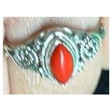 Sterling Silver Coral Ring with Decorative Band - Retail: $45