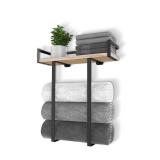 APPEARS NEW - Xstydes Towel Racks for Bathroom Wall Mounted, Metal Towel Holder with Wooden Shelf for Folding Large Towels, Towel Storage for Small Bathroom Organizer Decor or RV Camping