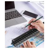 APPEARS NEW - Architectural Scale Ruler 3 Pack Aluminum Triangular Ruler 12 Inch Imperial Metal Scale Ruler for Blueprint Drafting Ruler for Architect, Civil Engineer, Draftsman