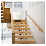 Cherry Wood Grain Modern Aluminum Handrail 14 ft. Wall Mounted Zink-Alloy Brackets Indoor Outdoor Rust Free