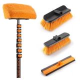 36-Foot Exterior House Cleaning Brush Set with 5-30 ft Extension Pole // Vinyl Siding Brushes with Telescopic Extendable Pole & Window Cleaning Squeegee Tool // The Ultimate Extension Scrub Brush Set