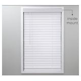 APPEARS NEW - 2in. Faux Wood Blinds, 60.5W x 48"L in White - Cordless Window Blinds, Certified Safe for Children & Pets, Light Filtering, Wand Tilt and Smooth Easy Operation, Window Shades for Home (1