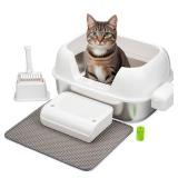 FACTORY SEALED - Enclosed Stainless Steel Cat Litter Box with High Sides for Large Cats, Large Litter Box with Lid, Anti Leak, Anti Odor, Non Stick, Easy Clean