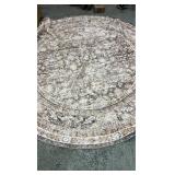 OPPODREAM Vintage Beige Round Rug 8ft, 8 ft Retro Washable Circle Rug Non Slip, Low-Pile Faux Wool Circular Carpet, Soft Distressed Tan Floor Mat for Living Room, Bedroom, Office, Dorm, Dinning Room -