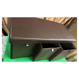 30 Inches Storage Ottoman Bench, Faux Leather Ottoman with 3 Storage Bins inside, Foot Rest Stool, for Living Room, Brown - Retail: $79