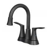 New allen + roth Brookes 4-in centerset 2-handle WaterSense High-Arc Residential Handle Bathroom Sink Faucet w/ Drain, Matte Black