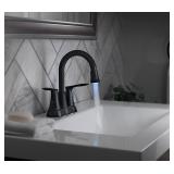 New allen + roth Brookes 4-in centerset 2-handle WaterSense High-Arc Residential Handle Bathroom Sink Faucet w/ Drain, Matte Black