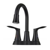 New allen + roth Brookes 4-in centerset 2-handle WaterSense High-Arc Residential Handle Bathroom Sink Faucet w/ Drain, Matte Black