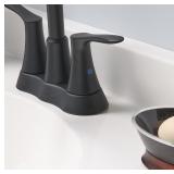 New allen + roth Brookes 4-in centerset 2-handle WaterSense High-Arc Residential Handle Bathroom Sink Faucet w/ Drain, Matte Black