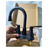 New allen + roth Brookes 4-in centerset 2-handle WaterSense High-Arc Residential Handle Bathroom Sink Faucet w/ Drain, Matte Black
