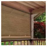WoodGrain Color Cordless Light Filtering UV Protection PVC Manual Roll-Up Sun Shade 60 in. W x 72 in. L