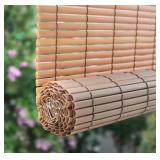 WoodGrain Color Cordless Light Filtering UV Protection PVC Manual Roll-Up Sun Shade 60 in. W x 72 in. L