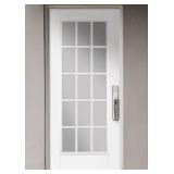 Windowed 36-in x 80-in x 4-9/16-in Steel Full lite Composite Right-hand inswing Primed Prehung Front Door with Brickmould Insulating core with Grilles *Contains Shipping Blemishes see images comes as 