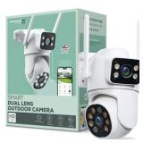 Merkury Smart Outdoor Camera 1080p - Dual Lens Pan-Tilt Security Cam  White (1-Pack)