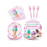 WERNNSAI Ice Cream Party Decorations - 64PCS Ice Cream Plates Napkins Forks Sweet One Party Decorations Summer Sprinkle Paper Plates for Kids Girls Birthday Baby Shower Supplies Serves 16 Guests