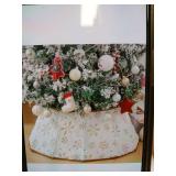 Christmas Tree Collar 26in Sequin Snowflake Pattern White and Gold