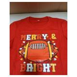 Merry and Bright Football Christmas Tshirt XL