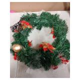 Pre-lit Christmas Wreath 24" with Gold Ornaments and Red Poinsettias 10