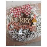 Red and White Gingham Merry Christmas Wreath