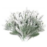 30 Pcs Snow Frosted Pine Branches 11.3 Inch Artificial Flocked Picks for Christmas Tree Filler, Snowy Stems Winter Spray Tree Sprigs for DIY Crafts Garland Wreath Holiday Decor