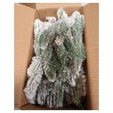 30 Pcs Snow Frosted Pine Branches 11.3 Inch Artificial Flocked Picks for Christmas Tree Filler, Snowy Stems Winter Spray Tree Sprigs for DIY Crafts Garland Wreath Holiday Decor