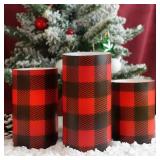 Silverstro Christmas Red Flameless Candles: Farmhouse Theme Flickering Real Wax Buffalo Check Decorative Candles with Remote - Home Party Bathroom Room Christmas Decorations - Set of 3