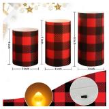 Silverstro Christmas Red Flameless Candles: Farmhouse Theme Flickering Real Wax Buffalo Check Decorative Candles with Remote - Home Party Bathroom Room Christmas Decorations - Set of 3