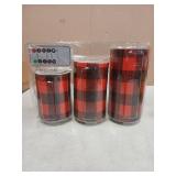 Silverstro Christmas Red Flameless Candles: Farmhouse Theme Flickering Real Wax Buffalo Check Decorative Candles with Remote - Home Party Bathroom Room Christmas Decorations - Set of 3