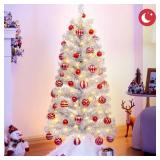 Decoway Pre-Lit Artificial Christmas Tree, Warm White Lights, 4 feet Includes Stand, Tinsel (Silver)