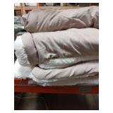 California King Sherpa Lined Indoor/Outdoor Blanket with 2 Matching King Pillow Cases-Beige