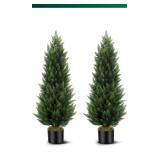 Artificial Topiary Cedar Trees 4FT Tall 2 Set, Outdoor Indoor Faux Pine Shrubs Plants, Realistic Fake Plants Front Porch Decor, Artificial Bushes Cypress for Home Front Door Offices