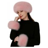 Pink Fox Fur Hat with Matching Cuffs