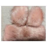 Pink Fox Fur Hat with Matching Cuffs