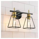 Industrial Bathroom Vanity Lights: 4 Lights Black and Gold Vintage Metal Cage Wall Sconces - Rustic Farmhouse Lightning Fixture Over Mirrors Cabinet for Home Hallway
