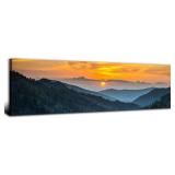 Sunset Mountain Canvas Wall Art for Living Room Nature Wall Decor Smoky Blue Ridge Mountain Landscape Picture Prints Painting National Park Poster Misty Forest Scenic Artwork Office Decorations 14x48