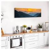 Sunset Mountain Canvas Wall Art for Living Room Nature Wall Decor Smoky Blue Ridge Mountain Landscape Picture Prints Painting National Park Poster Misty Forest Scenic Artwork Office Decorations 14x48