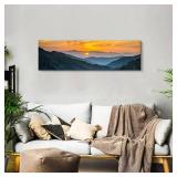 Sunset Mountain Canvas Wall Art for Living Room Nature Wall Decor Smoky Blue Ridge Mountain Landscape Picture Prints Painting National Park Poster Misty Forest Scenic Artwork Office Decorations 14x48