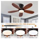 Retails for $117! 36 Inch Flush Mount Ceiling Fans with Lights and Remote, Dimmable, 5 Blades Wood Ceiling Fan with Light, Low Profile Outdoor Indoor Modern Ceiling Fan for Bedroom Patio (Black Walnut